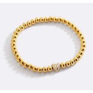 Mint & Lilly Pave Heart Gold Beaded Bracelet*6.5"*18K over Surgical stainless
